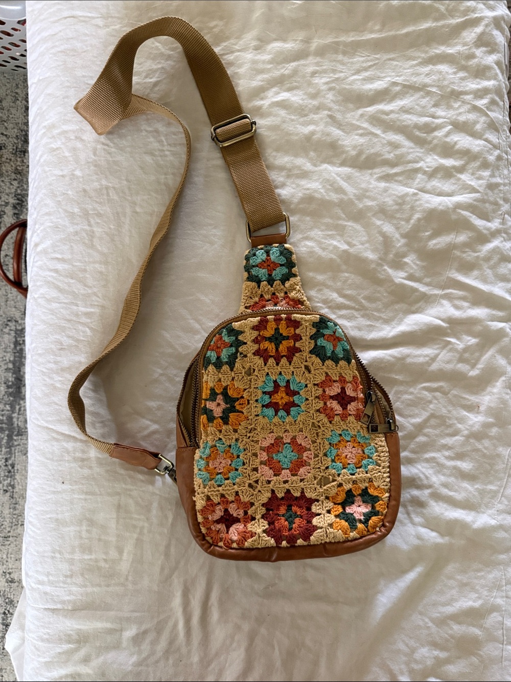 Crochet Patchwork Sling Bag in Multicolor from Altered State
